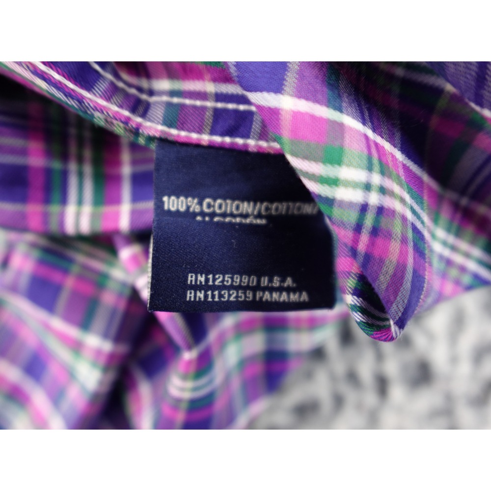Faconnable Mens Plaid Button Down Shirt Large Purple Green White Long Sleeve L - Picture 9 of 13